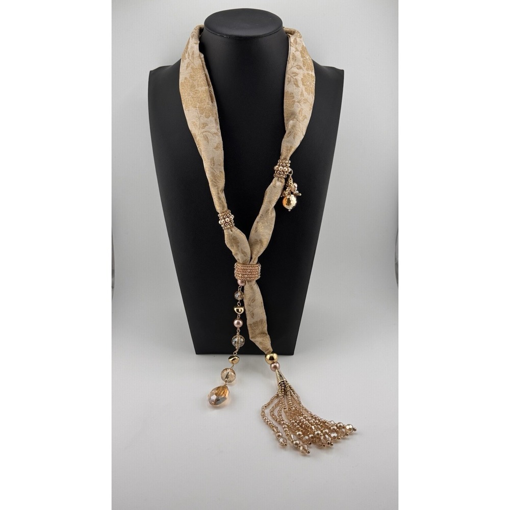 Boho‎ Scarf Necklace Tassel Pendant Beaded Fabric Statement Adjustable Chico's